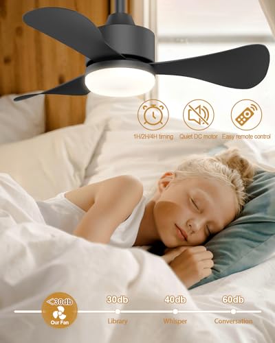 Image of Airwit 71 cm Ceiling Fan with Lighting and Remote Control, Diameter 71 cm, Quiet Ceiling Fan with Light, Small Lamp with Fan for Bedroom, Living Room, Children's Room, Reversible DC Motor