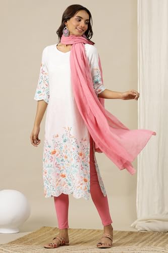 Image of Aurelia Women's Viscose Regular Fit Casual Embroidered, Floral Regular Kurta