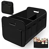 Kozdtiz Kofferraum Organizer, 58 x 37 x 32 cm Zusammenklappbarer Auto Organizer, Kofferraumtasche, Großer Kofferraumordner, Faltbare Kofferraumtasche mit Fächern für Camping Auto Zubehör Schwarz
