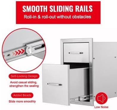 Happybuy Outdoor Kitchen Drawers 13" W x 20.4" H x 20.8" D, Flush Mount Double BBQ Access Drawers with Stainless Steel Handle, Perfect for BBQ Islands and Patio Grill Stations