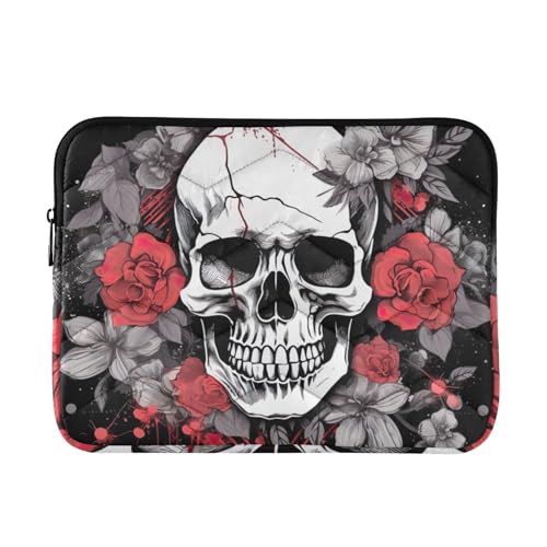 Funda para portátil 13-14 pulgadas impermeable con diseño de calavera y flores