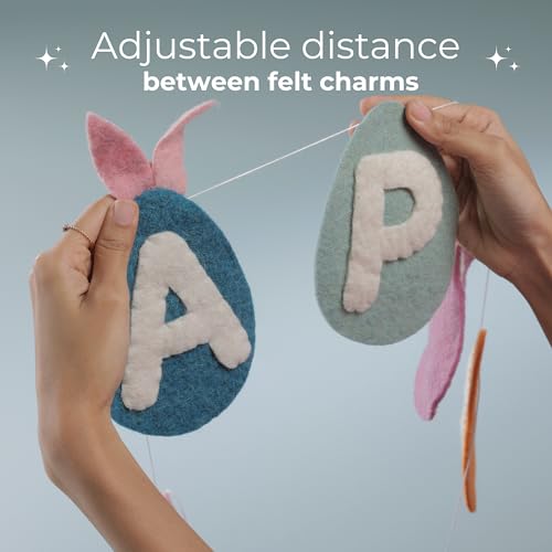 Image of Folkulture Easter Garland (6 ft) | Premium Wool Felt Bunny Garland for Easter Decorations, Outdoor Spring Party & Home Decor | Easy to Hang, Adjustable Happy Easter Banner Or Garland for Mantle, Wall