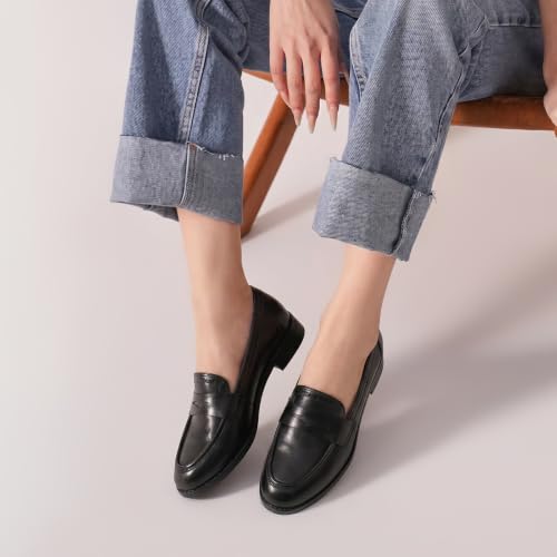 Image of BEAU TODAY Womens Leather Penny Loafers, Slip On Loafer Flats | Premium Sheepskin Upper, Pigskin Lined and Cowhide Insole for All Day Comfort, Non-slip Rubber Sole, Office or Casual Wear