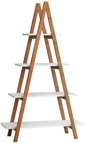 HomVent 4-Tier Wood Bookshelf, Modern Ladder Shelves A Shape Storage Rack, Freestanding Flower Display for Home Office