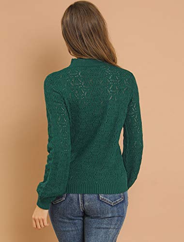 Allegra K Women's Ruffle Mock Neck Bishop Sleeve Knitted Ribbed Pullover Sweater Small Green #TOP4