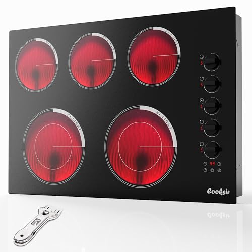 Image of Upgraded 29.13 Inch Electric(Cut-out Size: 29.13 inchx19.3 inch) Cooktop 5 Burners - 30 Inch Powerful 8600W Built-in Electrical Stovetop Burner Knob Control, Timer, Safety Lock, 240V Hard Wired