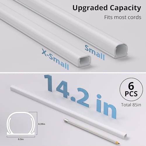 Image of ZhiYo 85in Cord Hider for One Wire, Self-Adhesive Cord Covers for Wires on Wall, Paintable TV Cable Hider Wire Covers for Cords, White Cable Management Raceway Channel, 6X L14in, W0.5in H0.4in