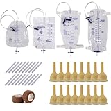 Condom Catheters for Elderly Men Age 80, External Catheter for Men Set Overnight-24Pcs Latex Condoms,750ml & 1000ml Leg Bags for Days, 1500ml & 2000ml Urine Bags for Night, Quick and Easy Drainage