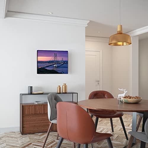 San Francisco Skyline And Bay Sea Bridge At Sunset California Picture Print On Canvas Purple Modern Wall Decor City Artwork Framed 12X16Inch #TOP6