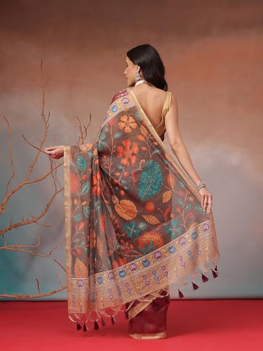 Image of Amazon Brand - Anarva Women's Kalamkari Saree With Blouse Piece