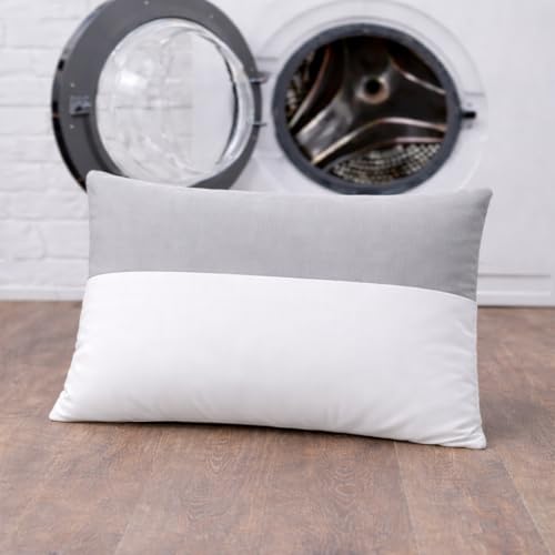 Image of ARLinen Hollow Fiber Sleeping Pillow - Set of 1, Height Adjustable, Soft & Fluffy Comfort, White & Grey, 36x20 Inch with 300g Extra Fiber for Custom Comfort, Pillow Covers Included