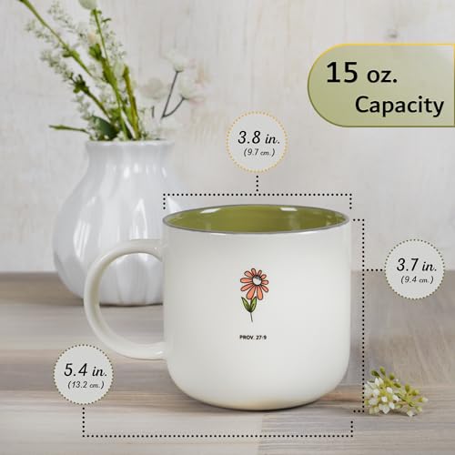 image for Christian Art Gifts Sage Green Floral Ceramic Coffee Mug – 15 oz. Mi