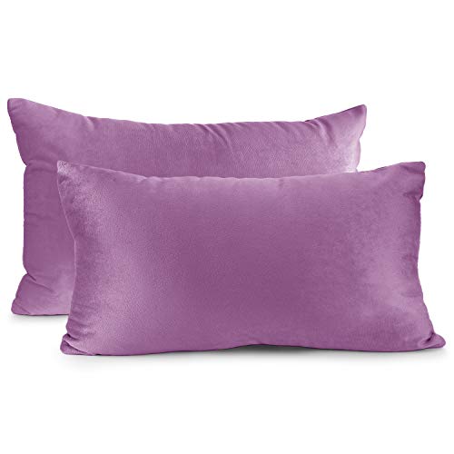 Nestl Throw Pillow Covers, Cozy Velvet Decorative Pillow Covers 12 x 20 Inches, Soft Solid Couch Pillow Covers for Sofa, Bed and Car, Set of 2 - Lavender Dream