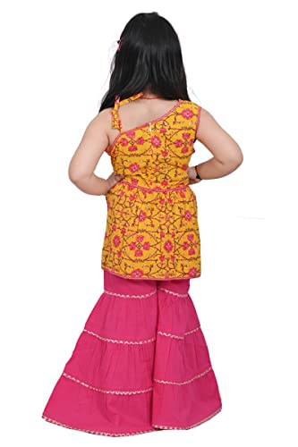 Image of Printed Cotton Sharara Set for Kids, Traditional Dresses Set for Baby, Ethnic Outfits for Girls, Sleeveless Kurti Set