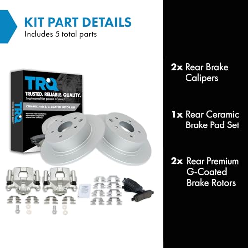 Image of TRQ Rear Brake Pad and Rotor Set Ceramic G Coated Rotors Calipers