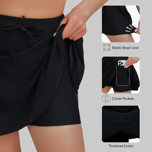 beroy Women's High Waisted Swim Skirt Bathing Suit Bottom Tummy Control Tankini Swimsuit Skort with Zipper Pockets4