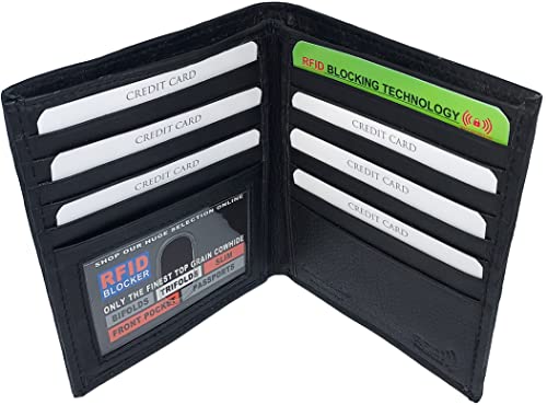 BiFold RFID Leather Men's Businessman's Wallet With ID Window, 13 Credit Card Slots, 2 Hidden Pockets, Divided Currency Compartment & Key Holder P51225 (Black)2