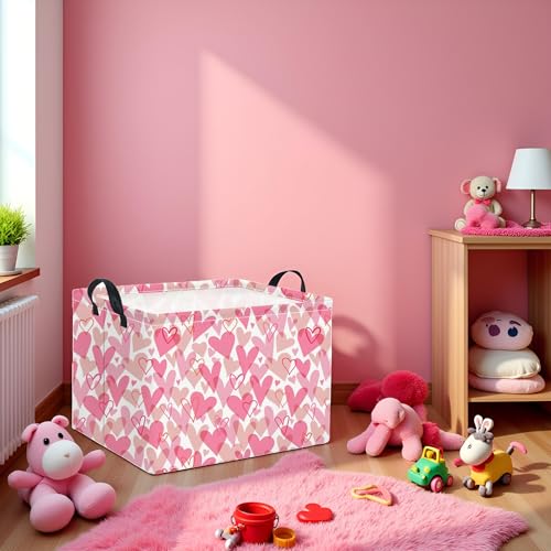 Image of Rectangular Valentines Basket for Women Girls Storage Bin Organizer Box Shelf Room Decor(Romantic Hearts)