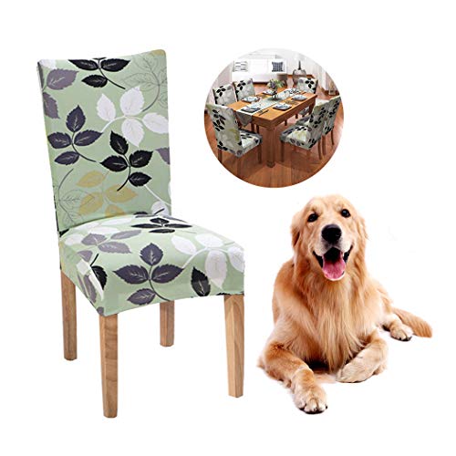 JunYito Stuhlhussen für Esszimmerstühle, Schonbezüge für Esszimmer, Hotel, Zeremonie, Bankett, Hochzeit, Party, Dekor (J-grünes Blatt, 6 Stück) Cover