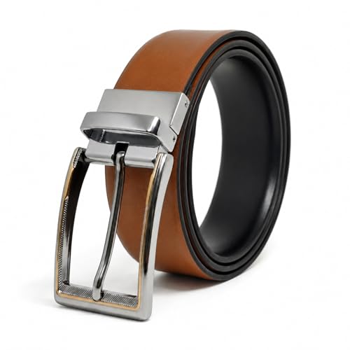 Image of THE MEN THING Mens Genuine Leather Belt | 2 in 1 Reversible (Brown & Black) (1 Pc.) - Velaro - AXIOM