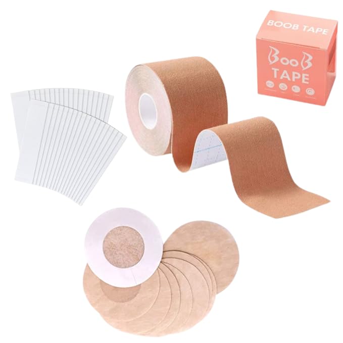 Boob Tape with 10 Disposable Nipple Pasties & 36 Fashion Tape Multipurpose Body Tape for Women Push Up & Lifting Breast Tape Breast Lift Bra Tape for Breast Lift Double Sided Tape-image-7