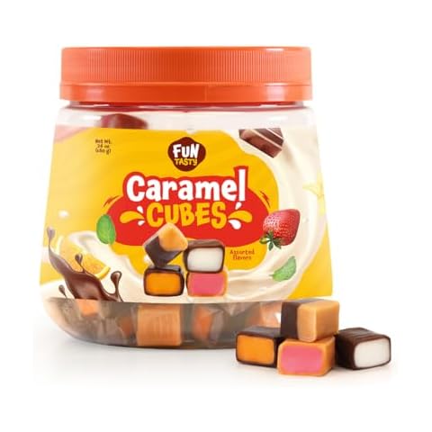 Funtasty Caramel Cubes Candy, Assorted Flavors, Individually Wrapped, Jar 24 Ounces (Over 100 Pieces) Cover
