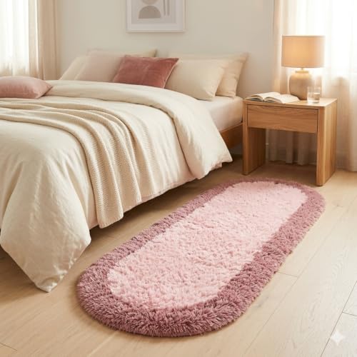 AAWAAS Comfort Cloud Shaggy Polyester Runner – Extra Thick Medium-Pile Hallway Rug – Soft Shaggy Surface with Modern Aesthetic for Home Office & Corridors – (1.5x4 feet, Pink/Blush, Oval)