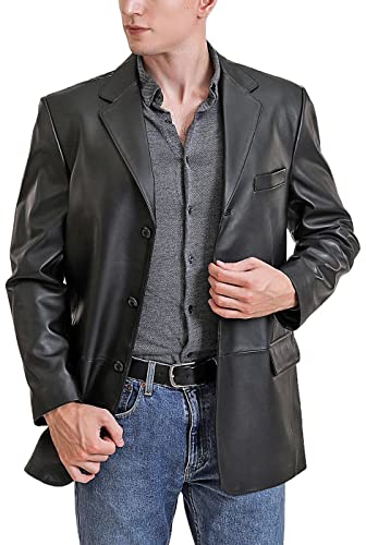 BGSD Men Max 3-Button Lambskin Leather Blazer Sport Coat Jacket (Also available in Big and Tall and Short)