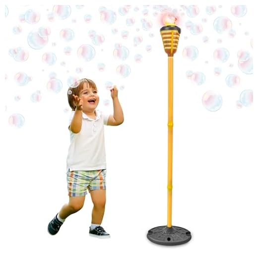 Tiki Torch Bubbler - Bubble Machine with Lights and Music, Bubble Blower and Wand, Rechargable Outdoor Toy for Kids Teens Adults, Includes 4oz Bubble Solution