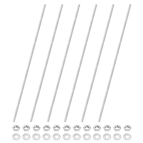 M METERXITY 6er Pcs Vollgewindestange M4x250mm 304 Edelstahl Rechtsgewinde Stangen Mit Sechskantmuttern Und Unterlegscheiben Für Möbelankerbolzen Klemmen U-Bolzen