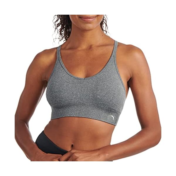 PUMA Women's 2 Pack Y-Back Seamless Sports Bra, Black/Grey, Large
