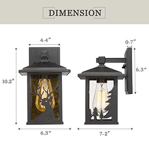 Zeyu 2 Pack Outdoor Wall Sconces, Modern Outdoor Porch Lights For House, Deer Pattern Decoration Seeded Glass Shades, Black Finish, Zw52Bd-2Pk Bk #TOP5