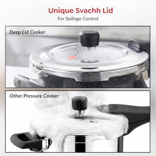 Image of Prestige 3 Litre Stainless Steel Deluxe Alpha Granite Svachh Outer Lid Pressure Cooker | Handi | Deep Lid for Spillage Control | Gas & Induction Compatible | 10Y Warranty | ISI Certified