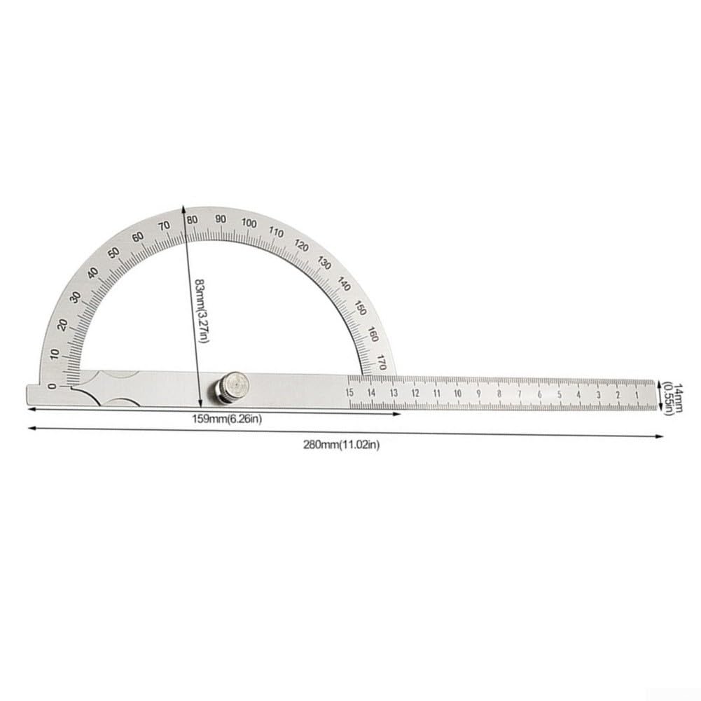 Goniometro professionale in acciaio inox a 180 gradi con blocco a vite, strumento di misurazione angolare per misurazioni precise e uso in falegnameria