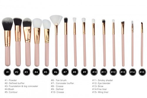 Flow Lot de 15 pinceaux de maquillage avec étui Doré