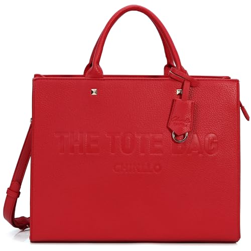 Chinllo Tote Bag for Women Top Handle Satchel Purse and Handbags Compartment with Shoulder Strap (D.Red-L)