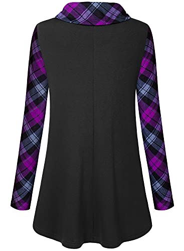 Bulotus Fall Sweaters for Women 2025 Cowl Neck Asymmetrical Long Tunics for Leggings Vacation Travel Tops with Pockets