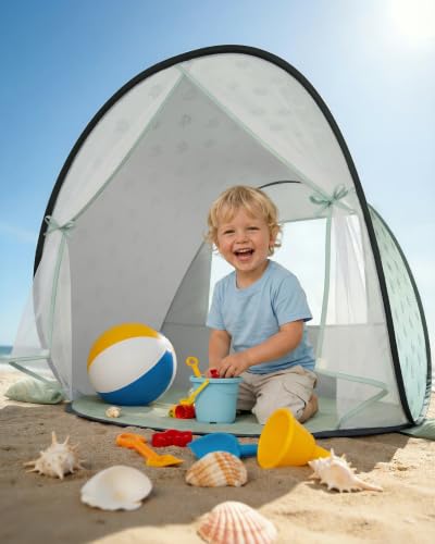 Strandmuschel Baby mit UV-Schutz UPF 50+, Pop-Up Strandzelt für Kinder & Babys, Automatischer Aufbau, Windschutz, inkl. Tragetasche & Heringe, Sommer Must-Have