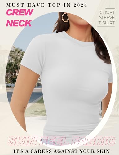Womens Basic Short Sleeve Crew Neck T Shirt Slim Fit Tees Summer 2025 Y2k Going Out Fitted Top Cute Tight Shirts3