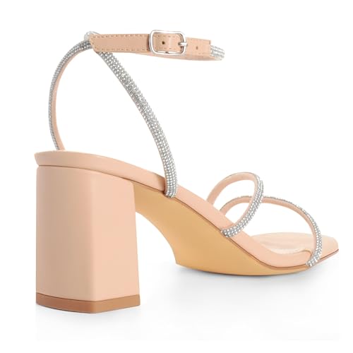 Rhinestone Heeled Sandals for Women, Chunky Block Heels for Prom, Sexy Strappy Heels Summer Sandals Open Toe Mid Heels for Women4
