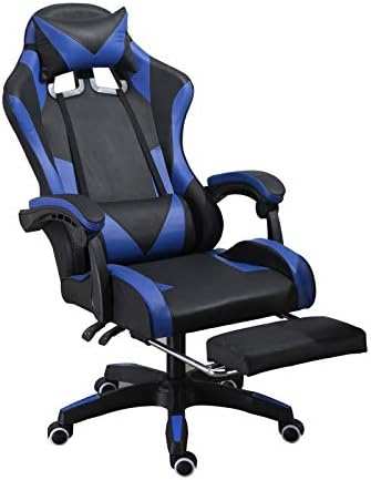 GIVENUSMYF Gaming Chair with Footrest Ergonomic Video Recreation Chair with Headrest & Lumbar Assist Adjustable Reclining Pc Chair for Adults Teenagers Desk Chair (Blue)