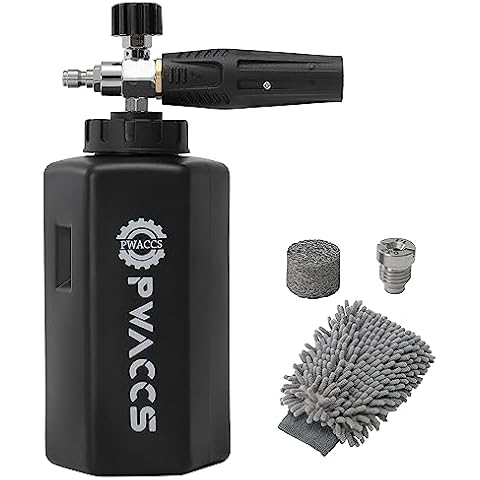PWACCS Foam Cannon for Pressure Washer, Adjustable Car Wash Foam Cannon, Big Mouth Snow Foam Lance with 1/4" Quick Connect, Thick Foam Power Wash Foam Blaster 1.5 L, Additional Orifice Nozzle 1.1mm Cover