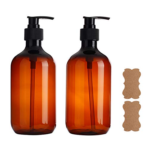 QINOL Empty Pump Bottles, Shampoo Bottles with Pump 16oz/500ml Plastic Shampoo Bottles with Pump Pack of 2