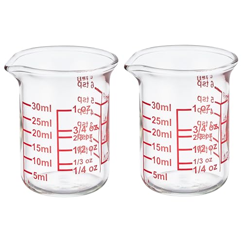 High Borosilicate Glass Measuring Cup with V-Shaped Spout 30ml (1oz) | Pack of 2 Precision Glass Measuring Cup for Kitchen & Bar