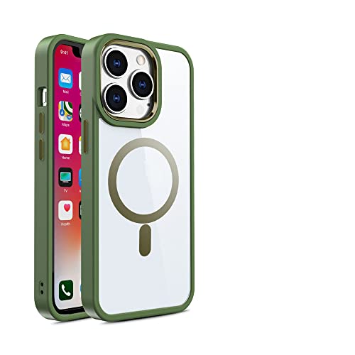 Étui de charge magnétique sans fil iPhone 13 Pro antichoc acrylique transparente verte