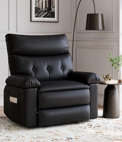 Image of GarveeHome Recliner Chair - PU Leather Manual Recliner for Adults, Lazy Chair with 1.5X Sponge Comfort Arm and Back for Living Room, Bedroom