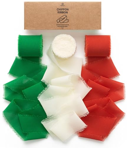 Vitalizart Cinta de Gasa de Seda Rojo & Blanco & Verde 3,8 cm x 19,2 m, Hecha a Mano con Flecos, Cinta Deshilachada para Invitaciones de Boda, Ramos de Novia, Envolver Regalos, Bricolaje Vitalizart Cinta de Gasa de Seda Rojo & Blanco & Verde 3,8 cm x 19,2 m, Hecha a Mano con Flecos, Cinta Deshilachada para Invitaciones de Boda, Ramos de Novia, Envolver Regalos, Bricolaje