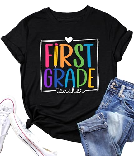PECHAR First Grade Teacher Shirt Women First Day of School Tshirts Outfits