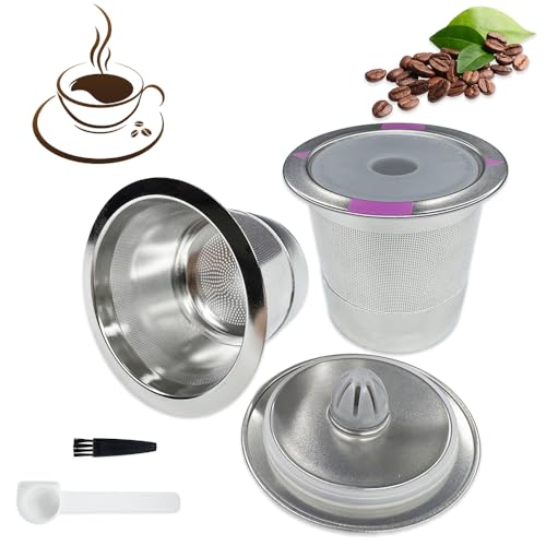 Set of 2 Reusable Stainless Steel K-Cups for Keurig 2.0 and 1.0 Coffee Machines, Refillable Filters with Brush and Scoop