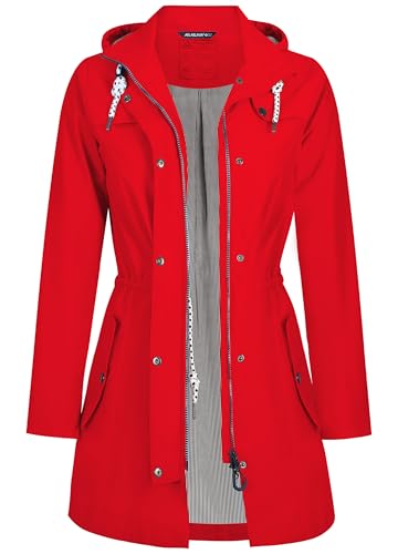 EnduaReve Regenjacke Damen Lang Wasserdicht Atmungsaktiv Regenmantel Übergangsjacke Kapuze Outdoor Jacke Rot M